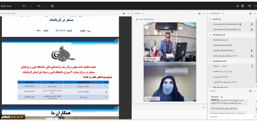 جلسه آنلاین دفاعیه مسئولین دانشگاه فنی و حرفه ای استان کرمانشاه جهت کسب مجوز راه اندازی مرکز رشد 3