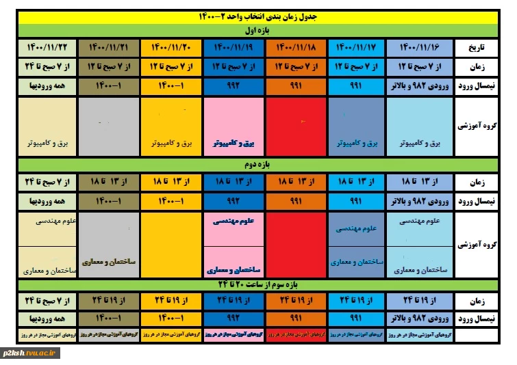 جدول زمان بندی انتختب واحد نیمسال دوم سال تحصیلی 1400 2