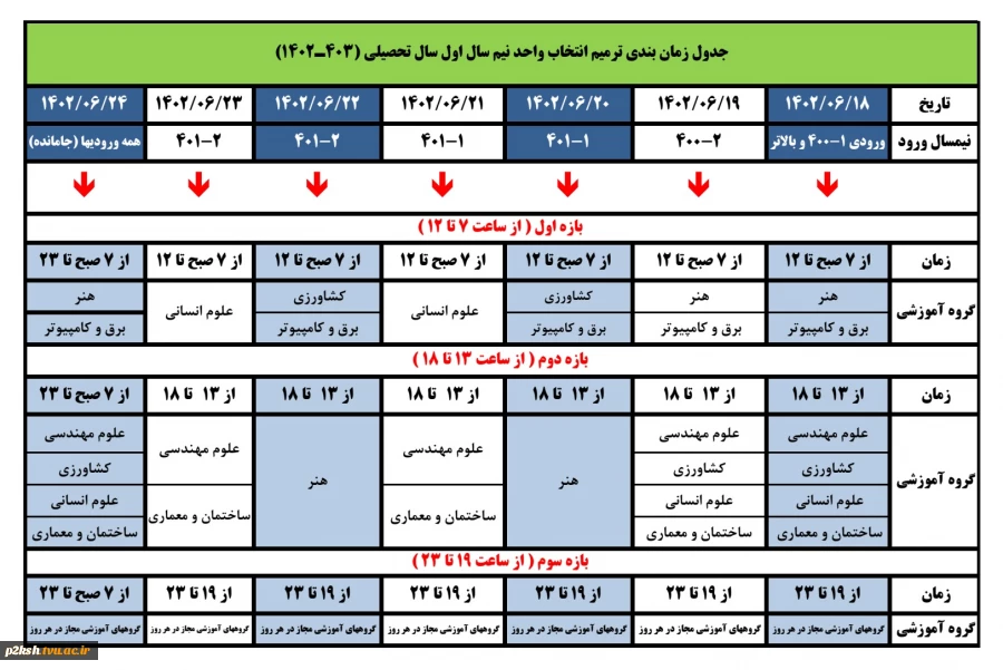 جدول ترمیم انتخاب واحد 2